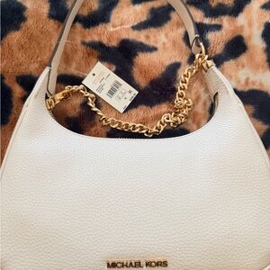 Michael Kors White Mini Bag with Gold Chain